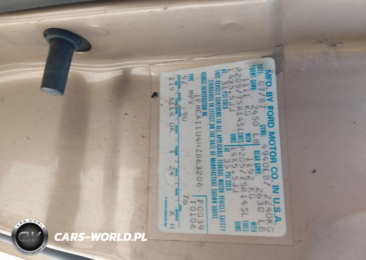 1987 Ford Aerostar VIN:1FMCA11U4HZB63206 - 9