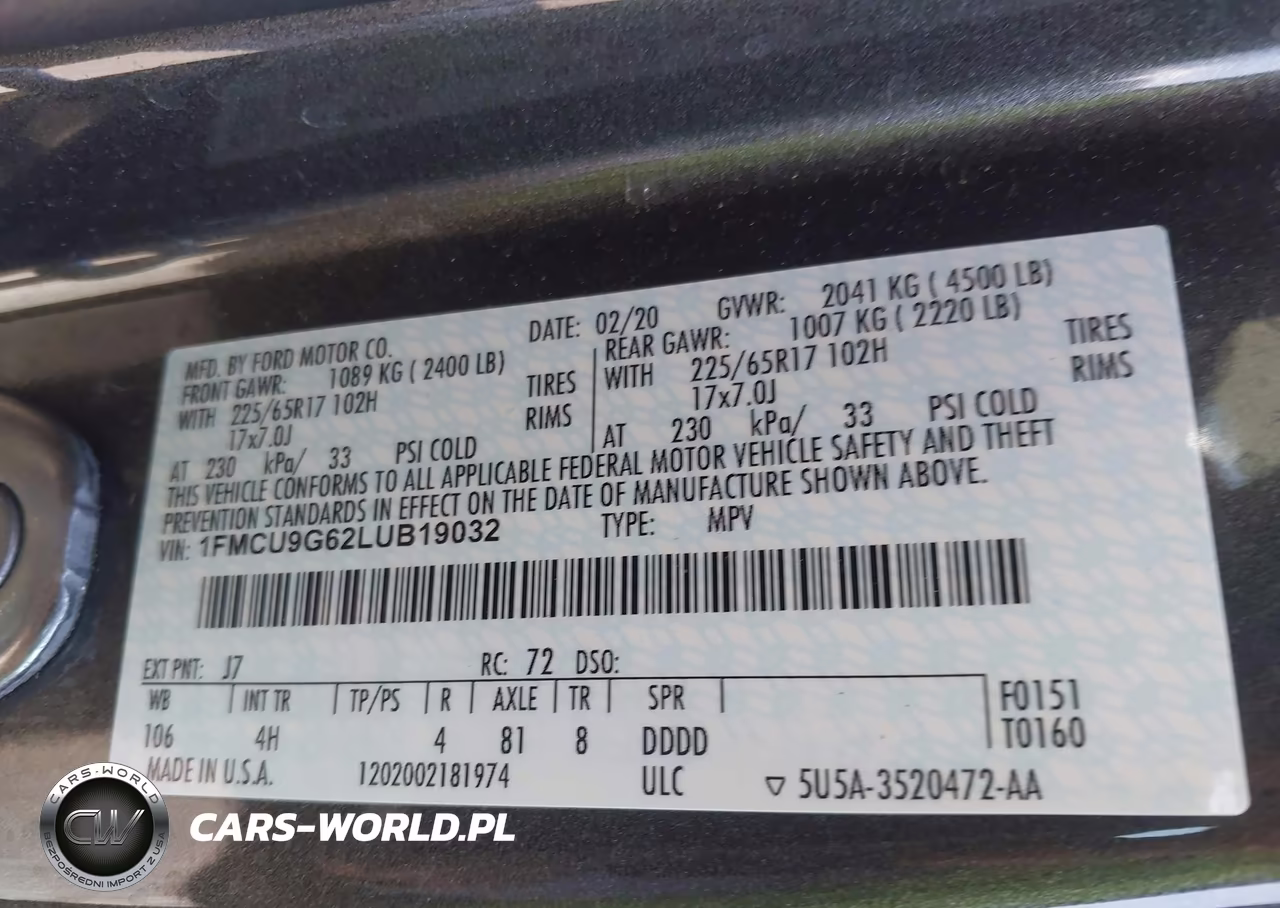 2020 Ford Escape Se VIN:1FMCU9G62LUB19032 - 9