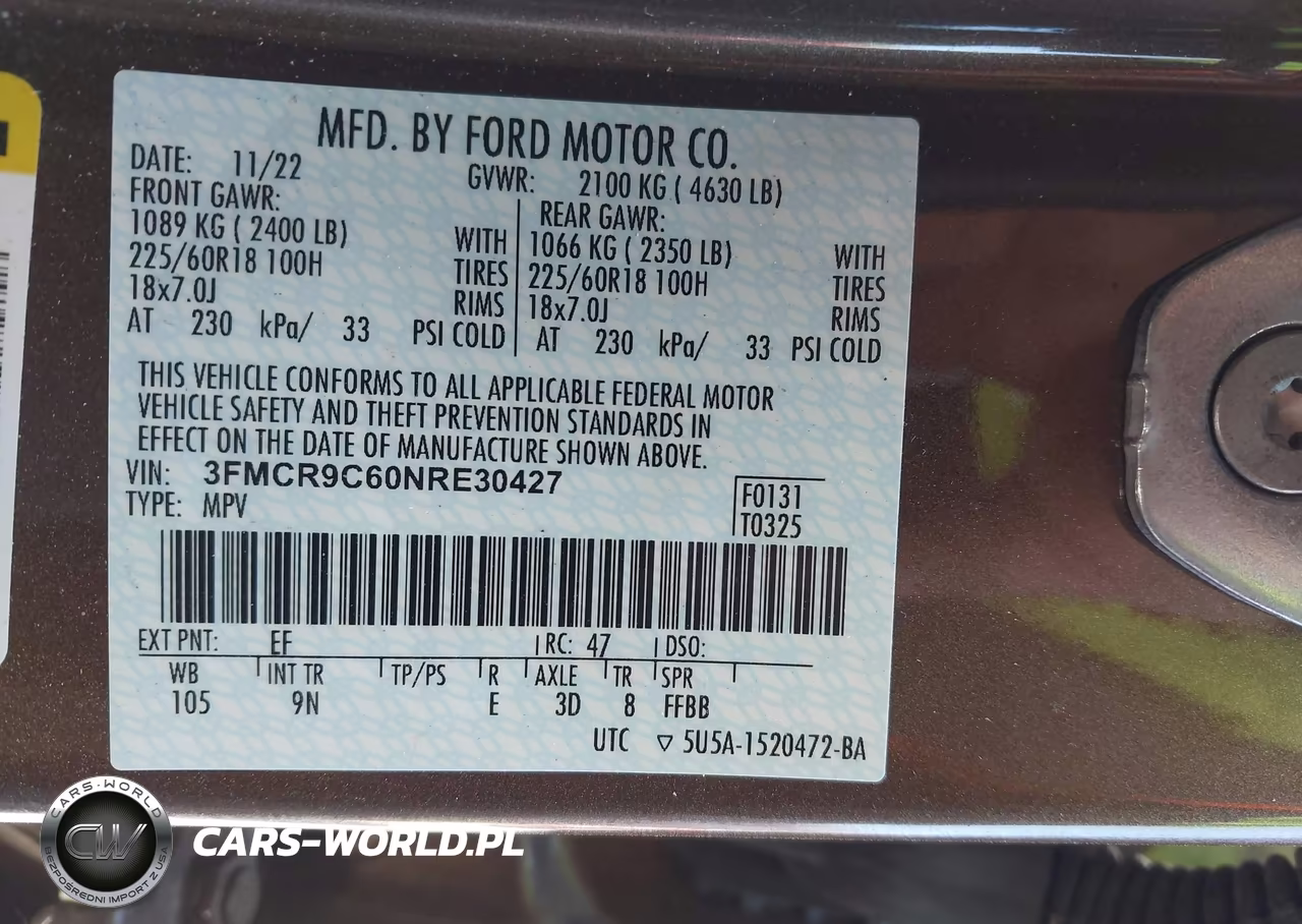 2022 Ford Bronco Sport Outer Banks VIN:3FMCR9C60NRE30427 - 9