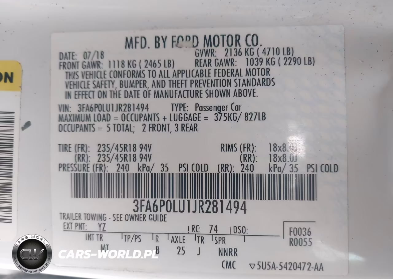 2018 Ford Fusion Hybrid Se VIN:3FA6P0LU1JR281494 - 9