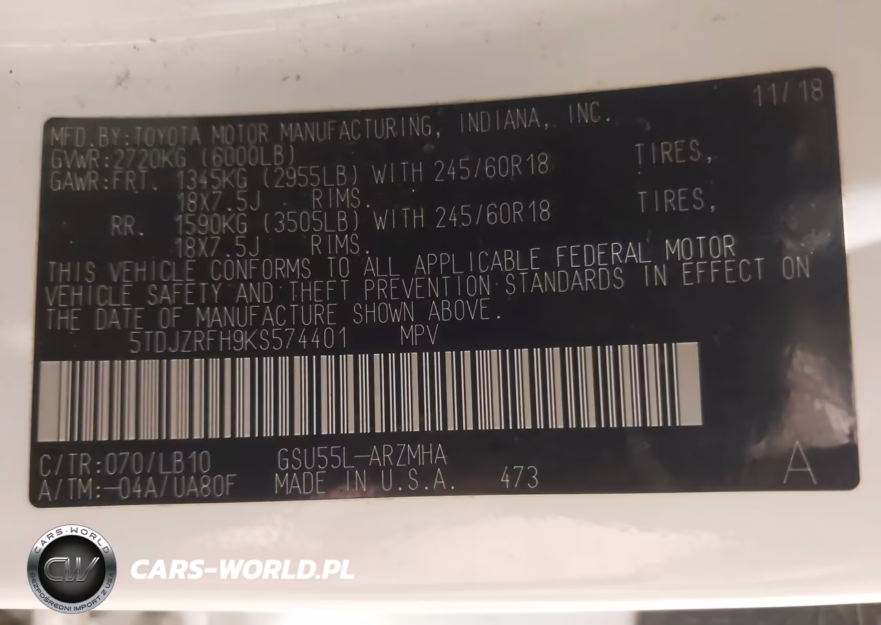 2019 Toyota Highlander Xle VIN:5TDJZRFH9KS574401 - 9