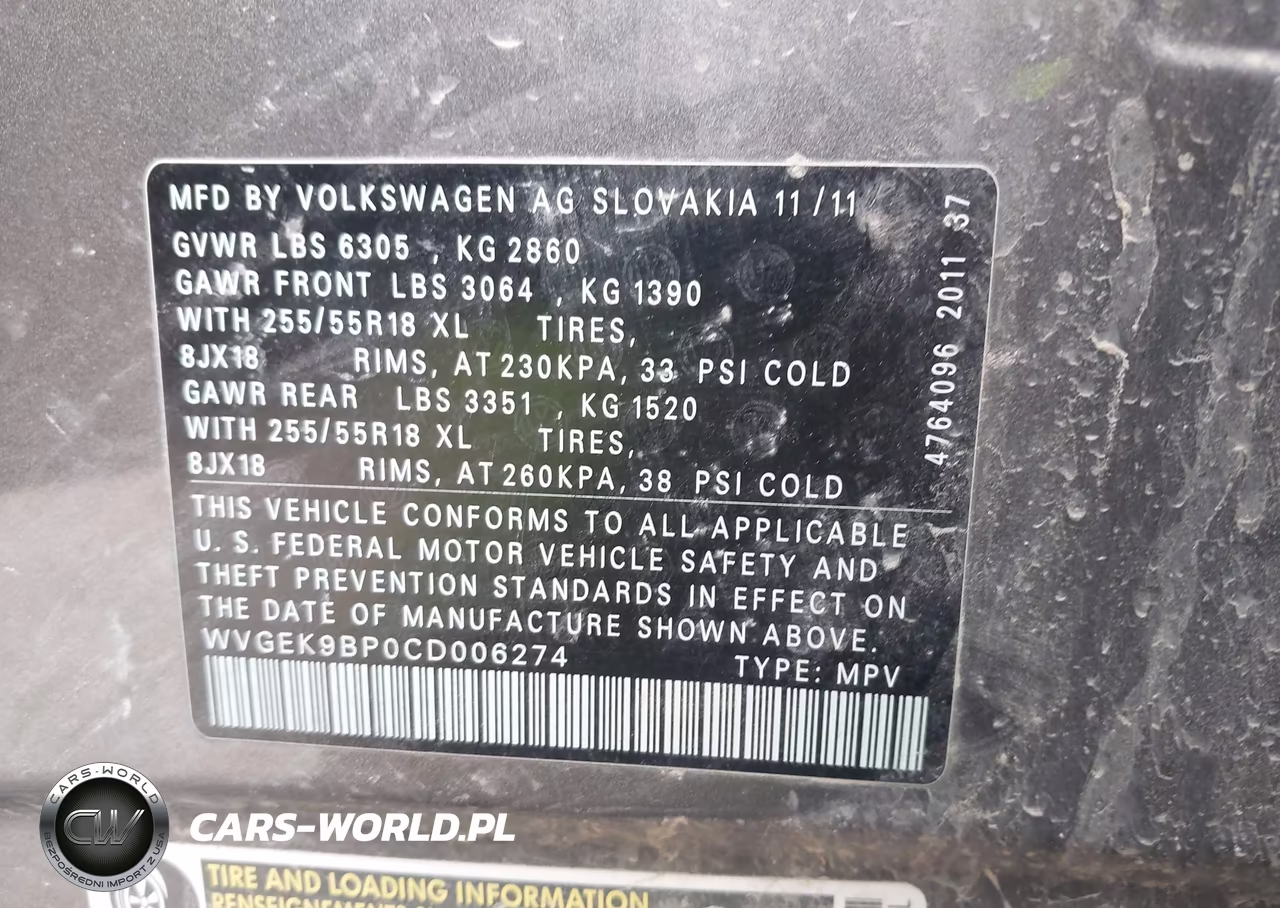2012 Volkswagen Touareg Tdi Sport VIN:WVGEK9BP0CD006274 - 9