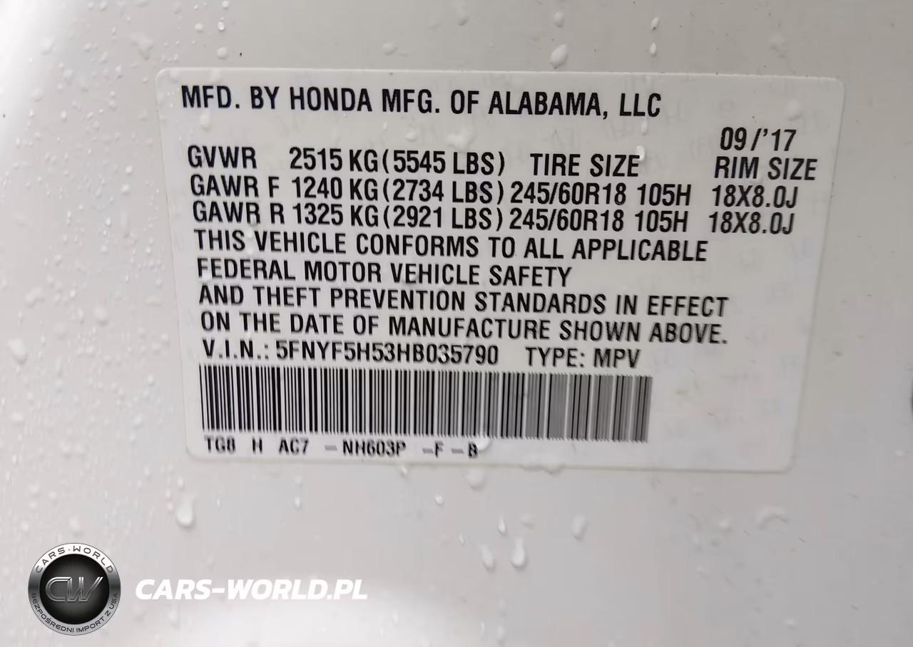 2017 Honda Pilot Ex-L VIN:5FNYF5H53HB035790 - 9