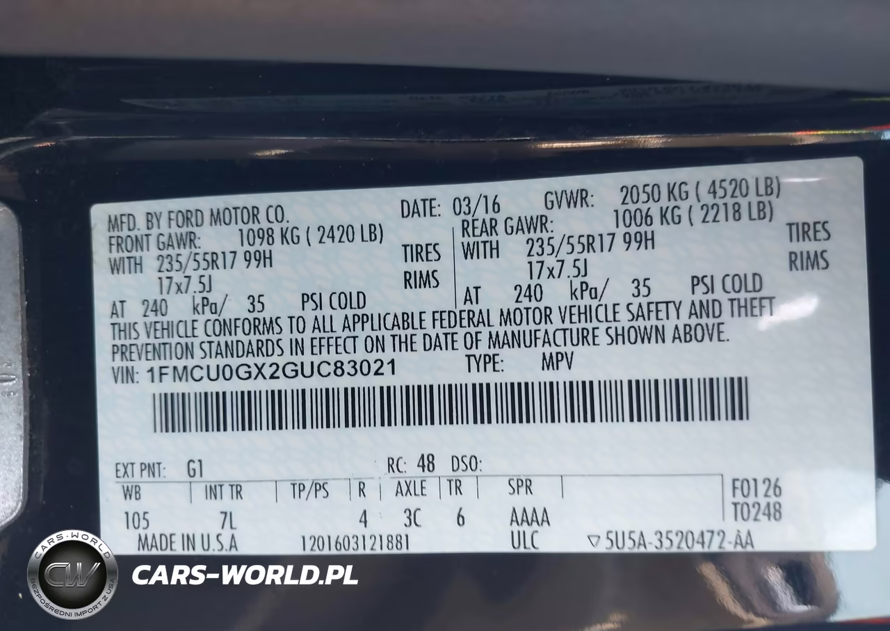 2016 Ford Escape Se VIN:1FMCU0GX2GUC83021 - 9
