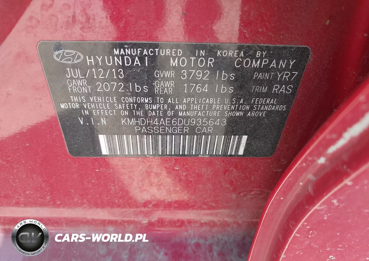 2013 Hyundai Elantra Gls VIN:KMHDH4AE6DU935643 - 9