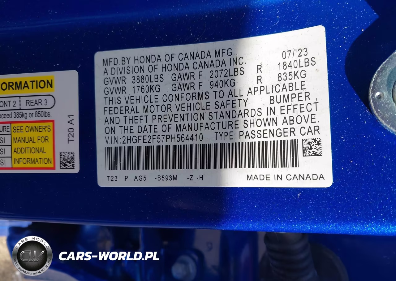 2023 Honda Civic Sport VIN:2HGFE2F57PH564410 - 9