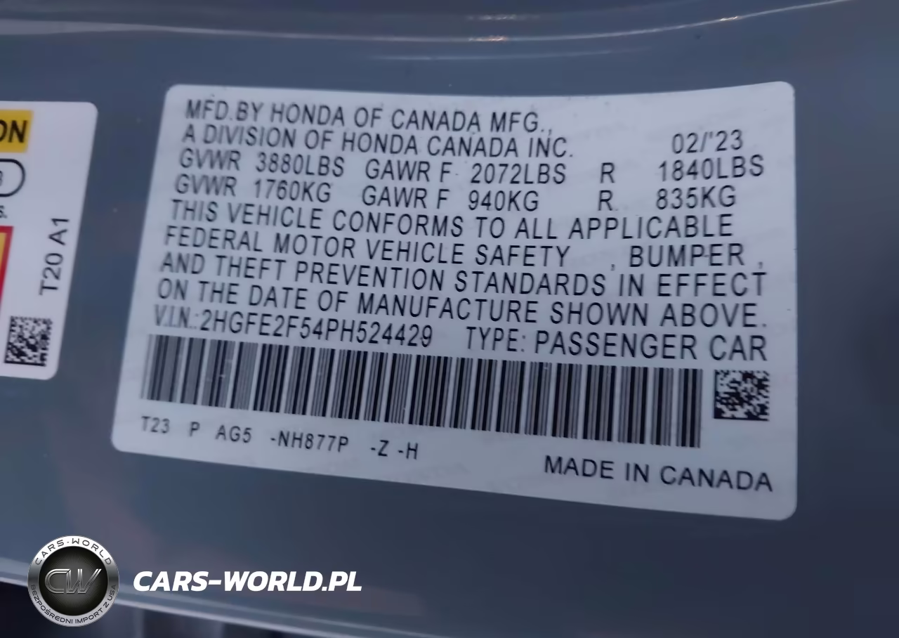 2023 Honda Civic Sport VIN:2HGFE2F54PH524429 - 9