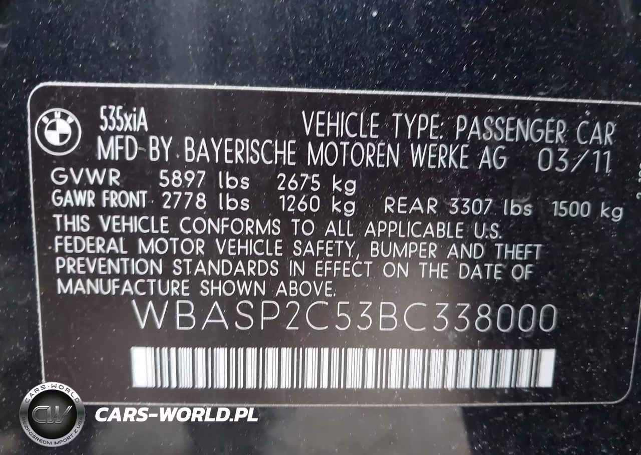 2011 BMW 535I Gran Turismo xDrive VIN:WBASP2C53BC338000 - 9