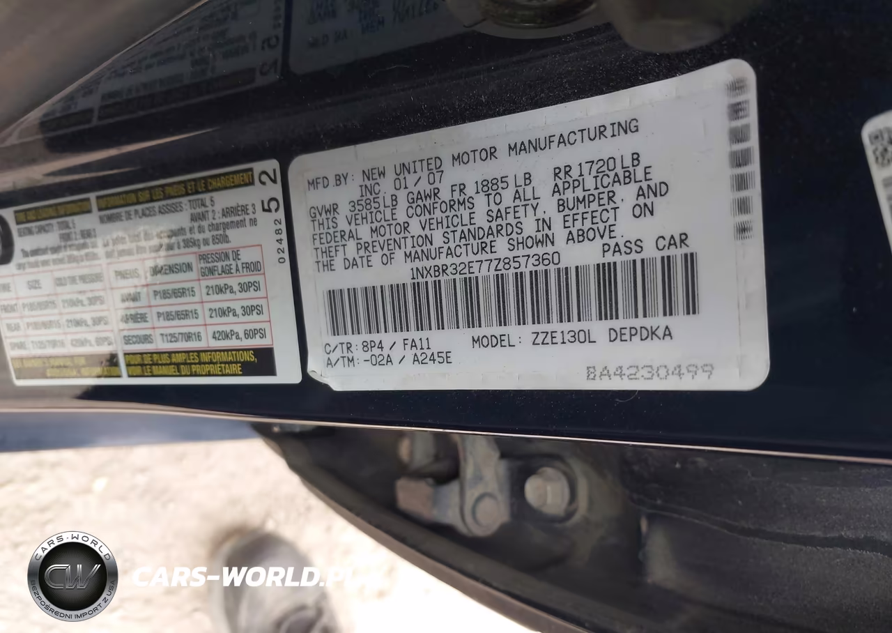 2007 Toyota Corolla Ce VIN:1NXBR32E77Z857360 - 9