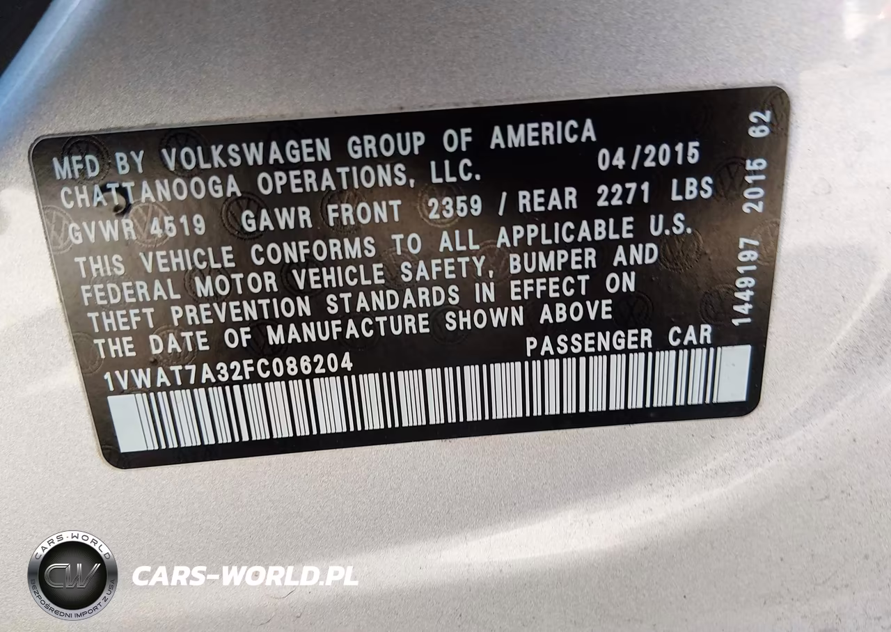 2015 Volkswagen Passat 1.8T Limited Edition VIN:1VWAT7A32FC086204 - 9
