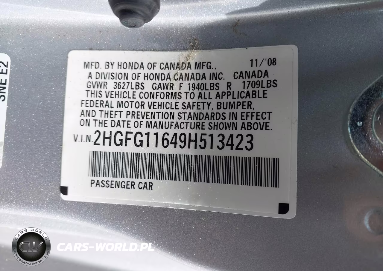 2009 Honda Civic Lx VIN:2HGFG11649H513423 - 9