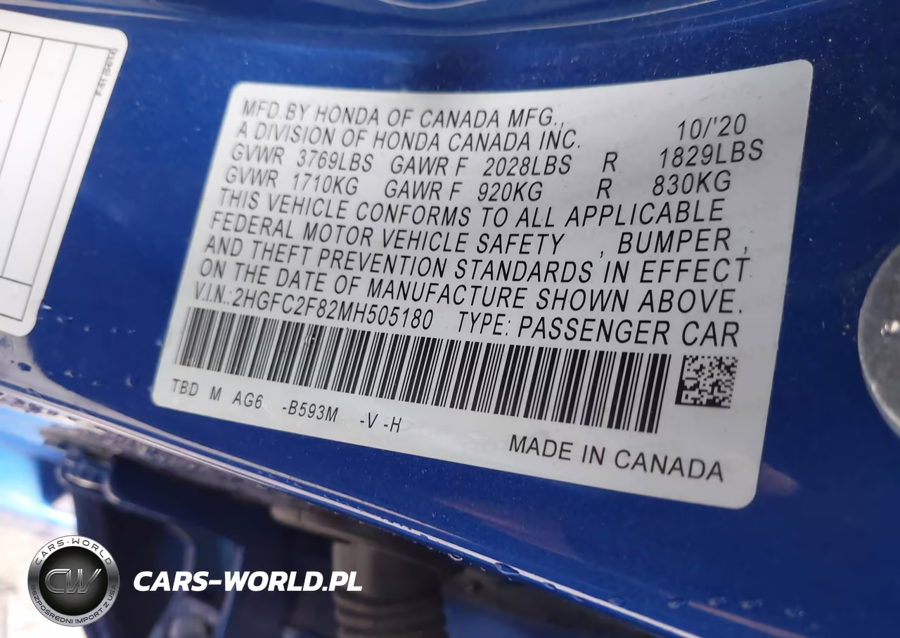 2021 Honda Civic Sport VIN:2HGFC2F82MH505180 - 9