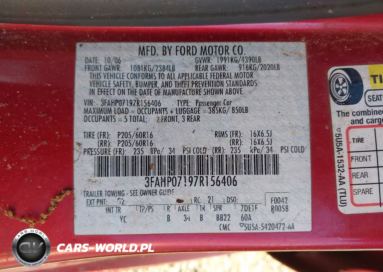 2007 Ford Fusion Se VIN:3FAHP07197R156406 - 9
