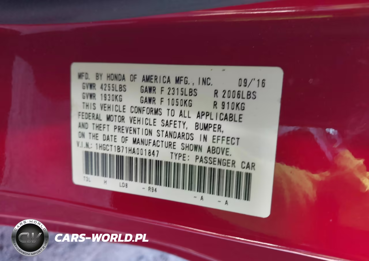 2017 Honda Accord Ex VIN:1HGCT1B71HA001847 - 9