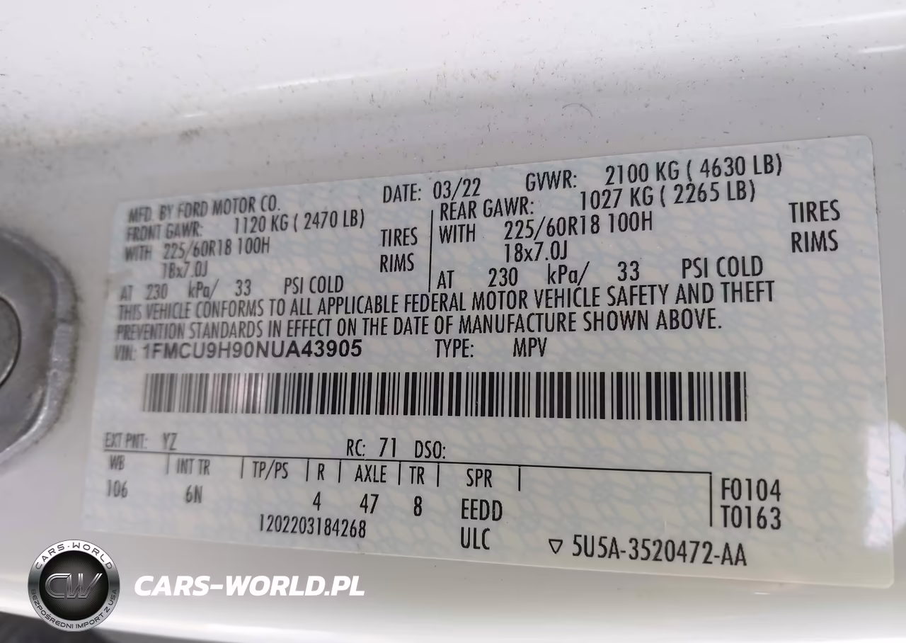2022 Ford Escape Sel VIN:1FMCU9H90NUA43905 - 9