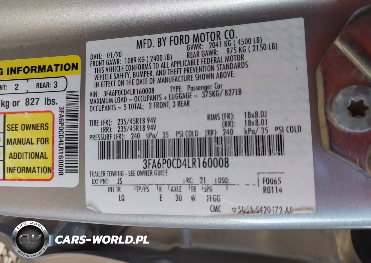 2020 Ford Fusion Sel VIN:3FA6P0CD4LR160008 - 9