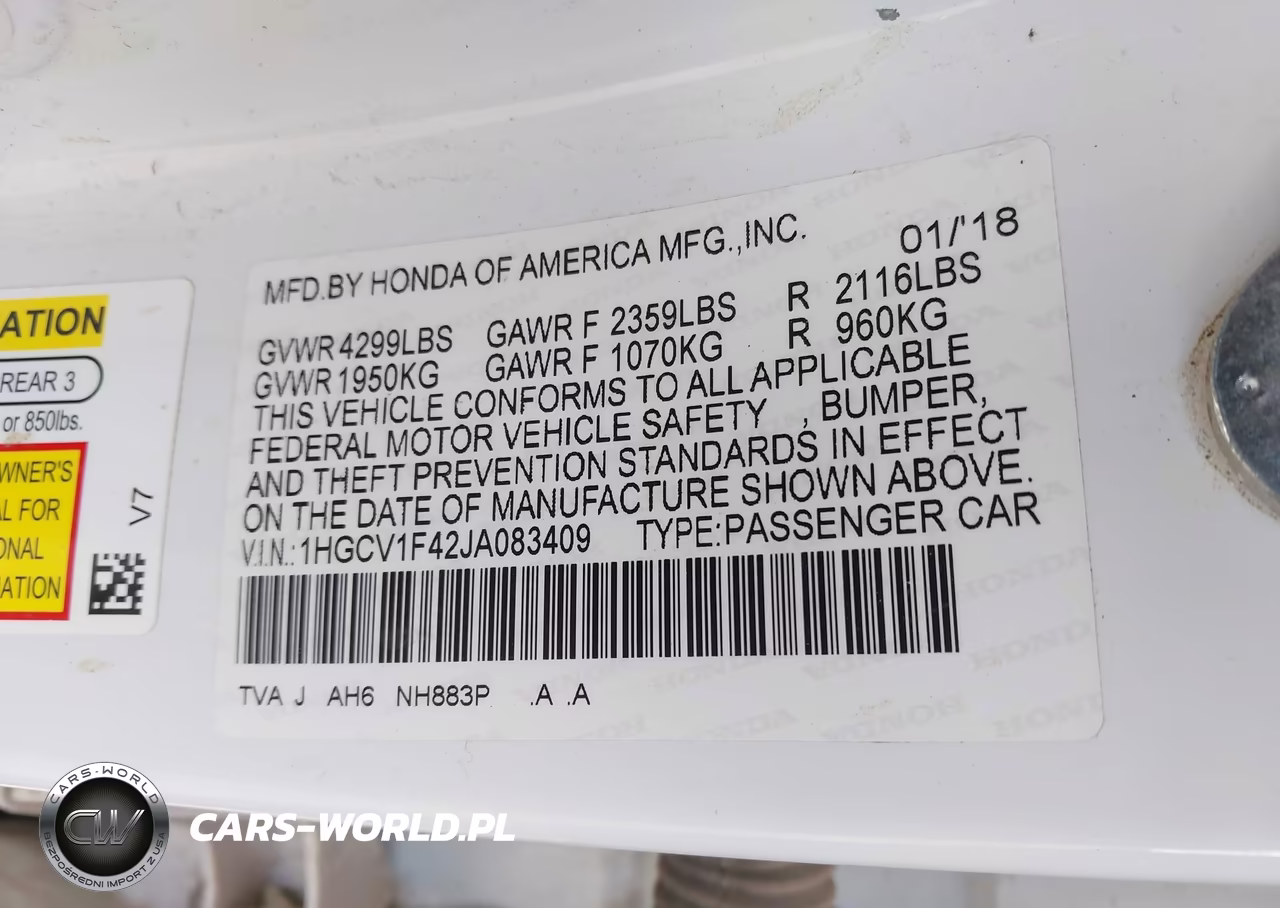 2018 Honda Accord Ex VIN:1HGCV1F42JA083409 - 9