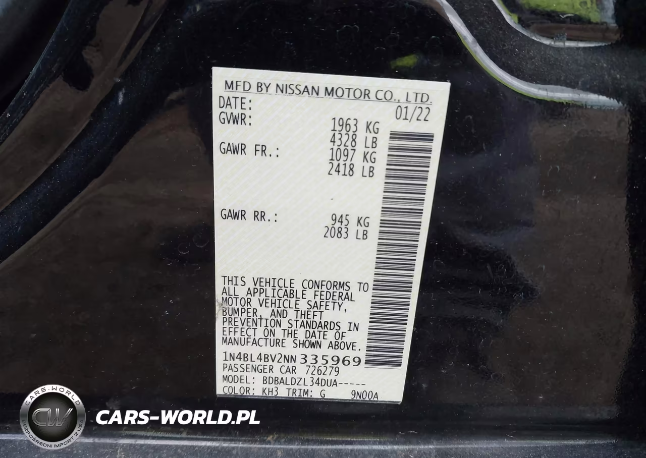 2022 Nissan Altima S Fwd VIN:1N4BL4BV2NN335969 - 9