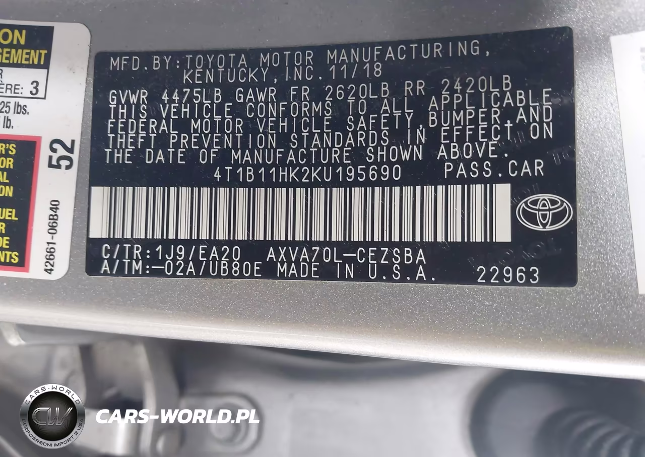 2019 Toyota Camry Se VIN:4T1B11HK2KU195690 - 9