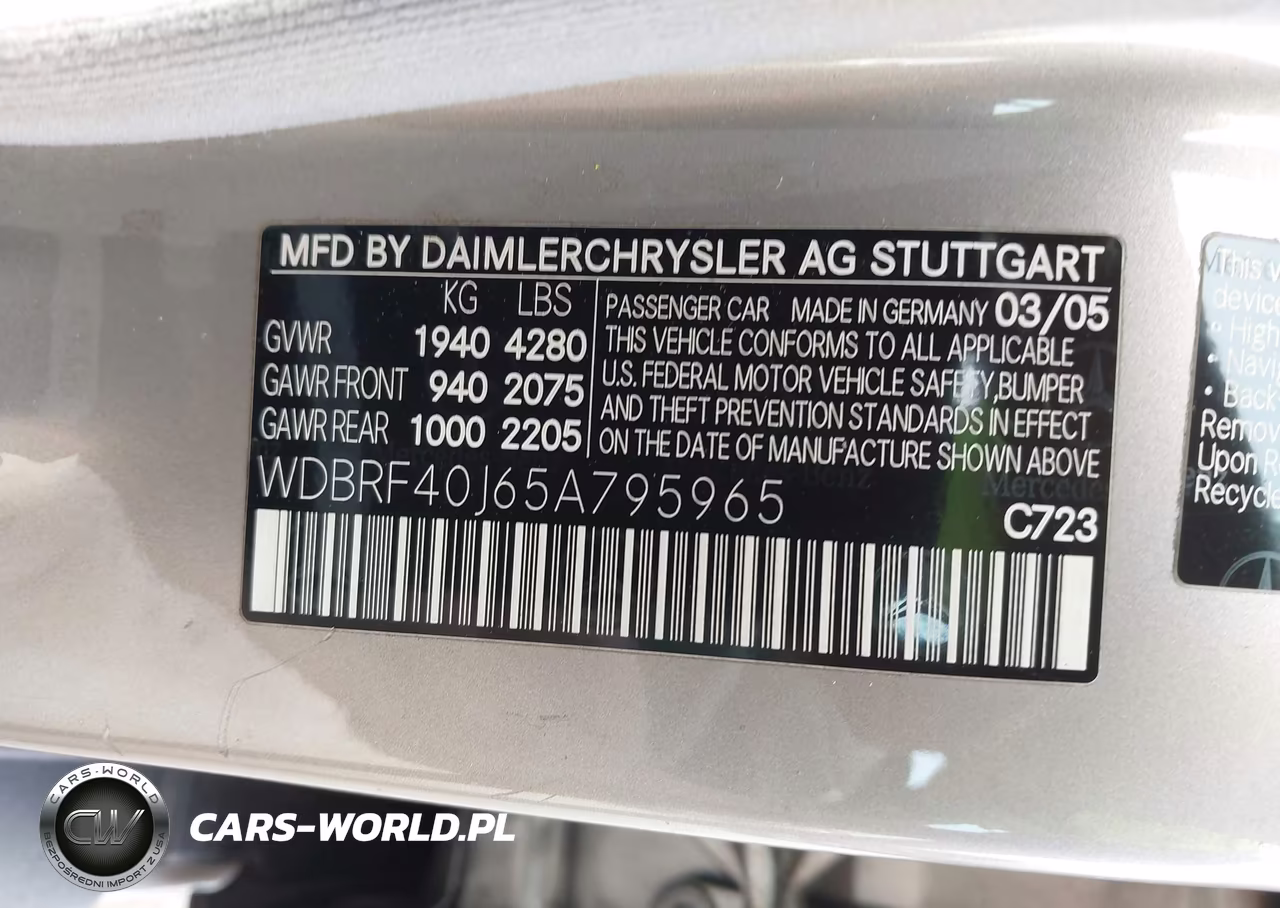 2005 Mercedes-Benz C 230 Kompressor Sport VIN:WDBRF40J65A795965 - 9