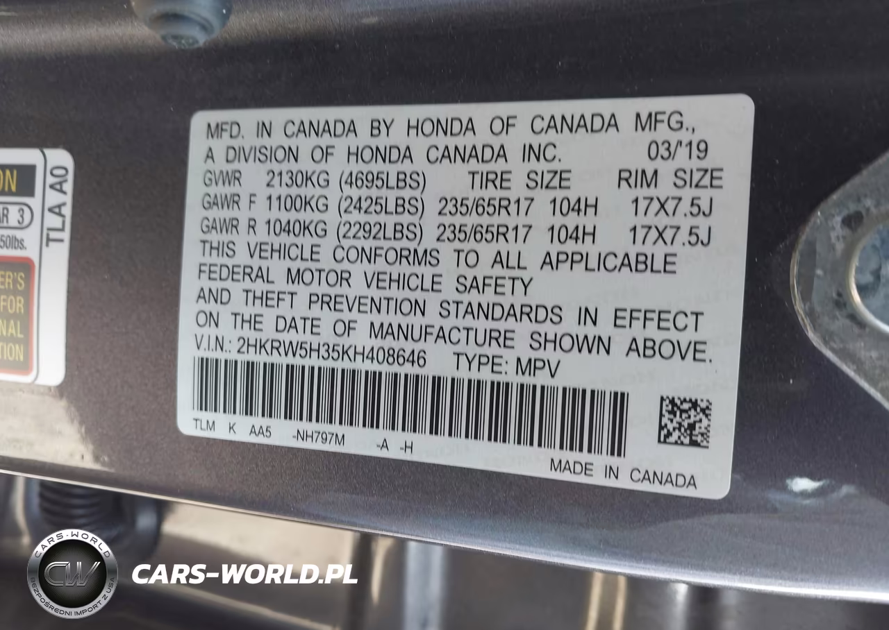 2019 Honda Cr-V Lx VIN:2HKRW5H35KH408646 - 9