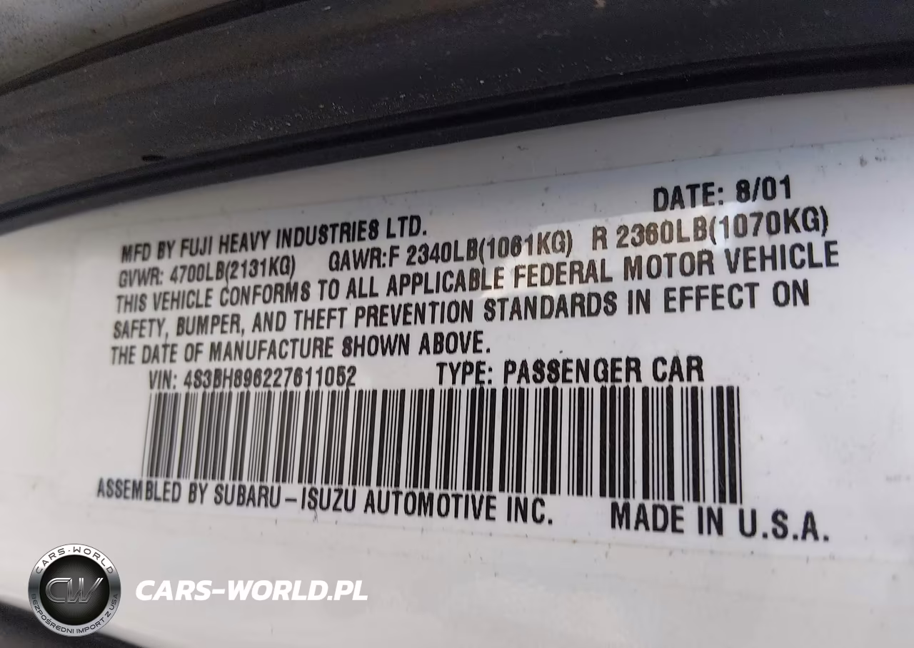 2002 Subaru Outback H6-3.0 Vdc VIN:4S3BH896227611052 - 9