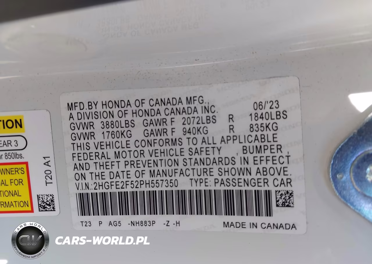 2023 Honda Civic Sport VIN:2HGFE2F52PH557350 - 9