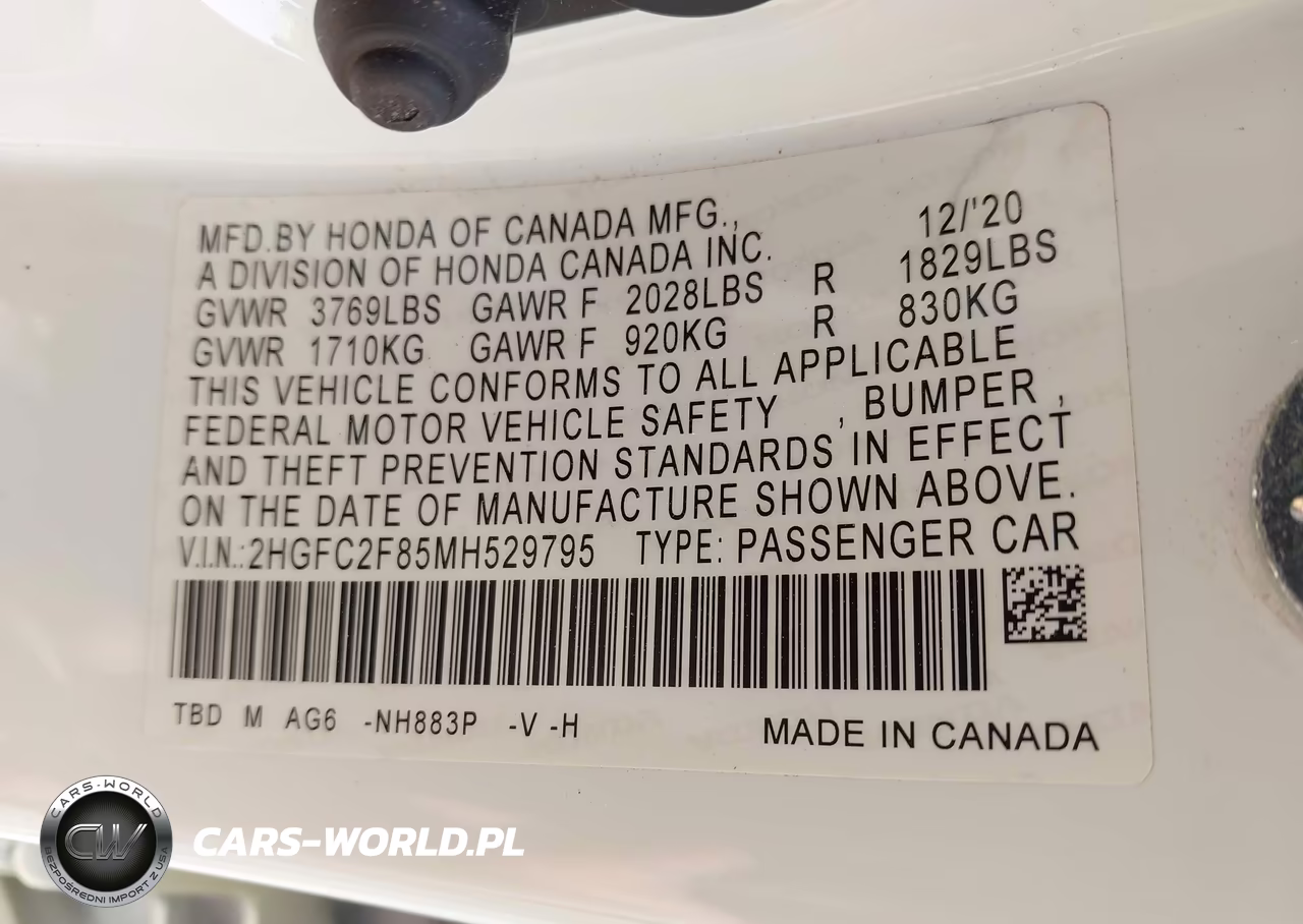 2021 Honda Civic Sport VIN:2HGFC2F85MH529795 - 9