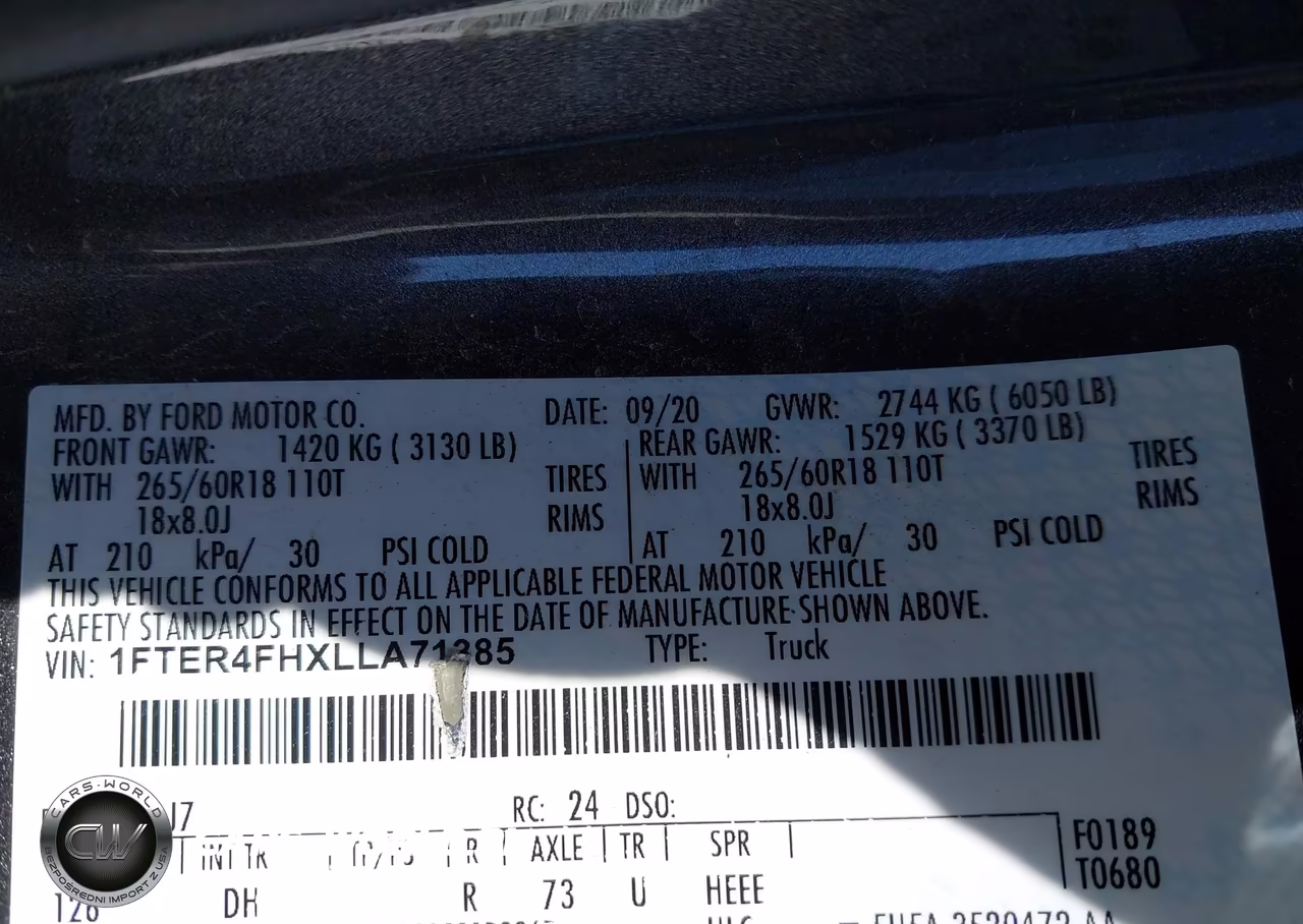 2020 Ford Ranger Lariat VIN:1FTER4FHXLLA71385 - 9