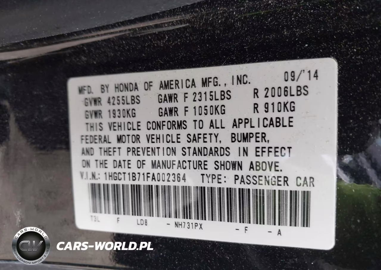 2015 Honda Accord Ex VIN:1HGCT1B71FA002364 - 9