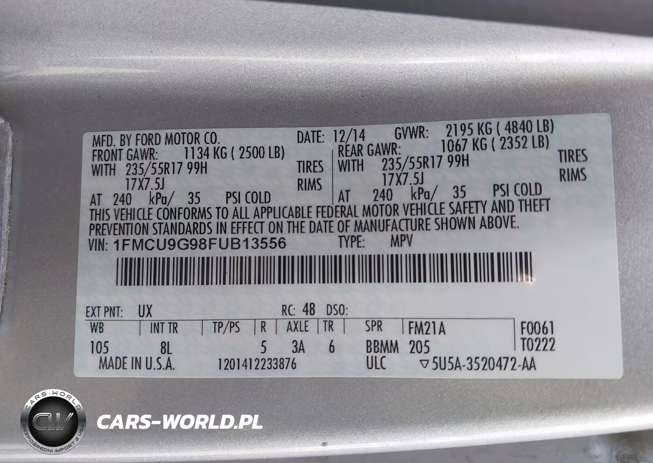 2015 Ford Escape Se VIN:1FMCU9G98FUB13556 - 9