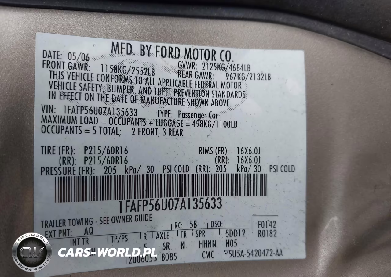 2007 Ford Taurus Sel VIN:1FAFP56U07A135633 - 9