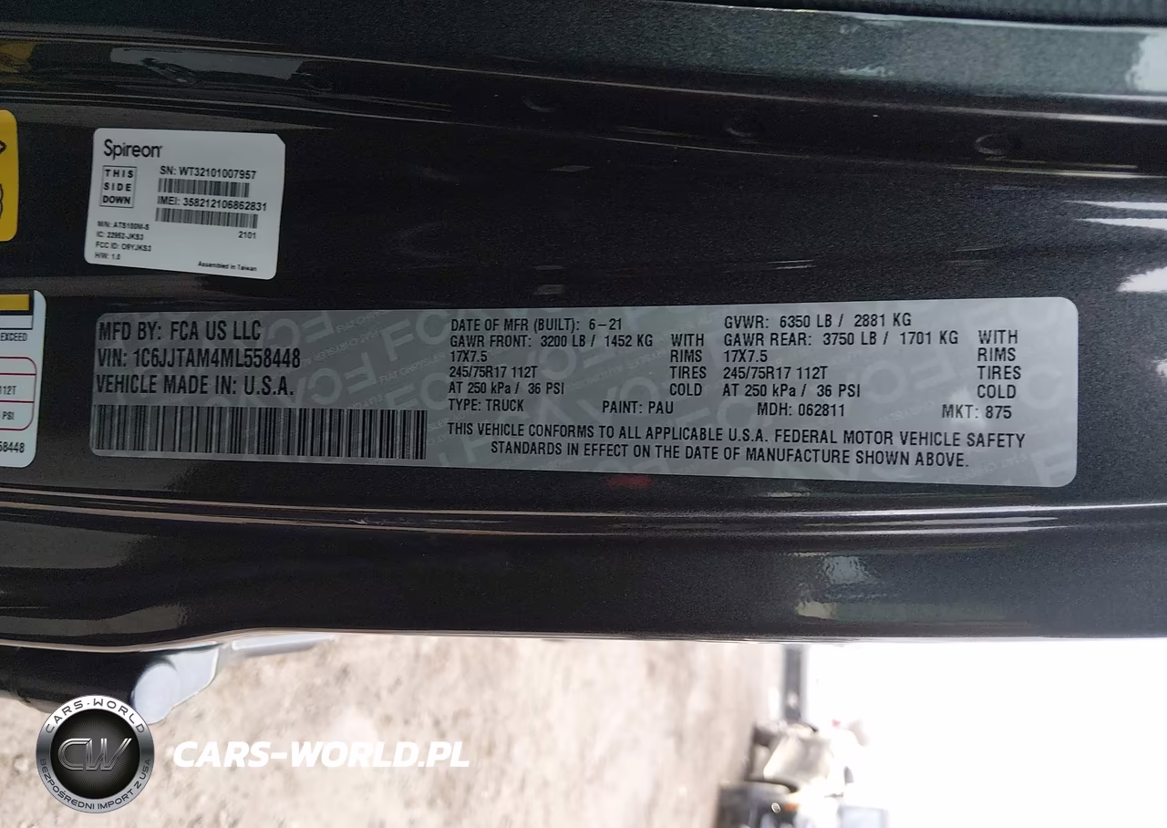 2021 Jeep Gladiator Sport S 4X4 VIN:1C6JJTAM4ML558448 - 9