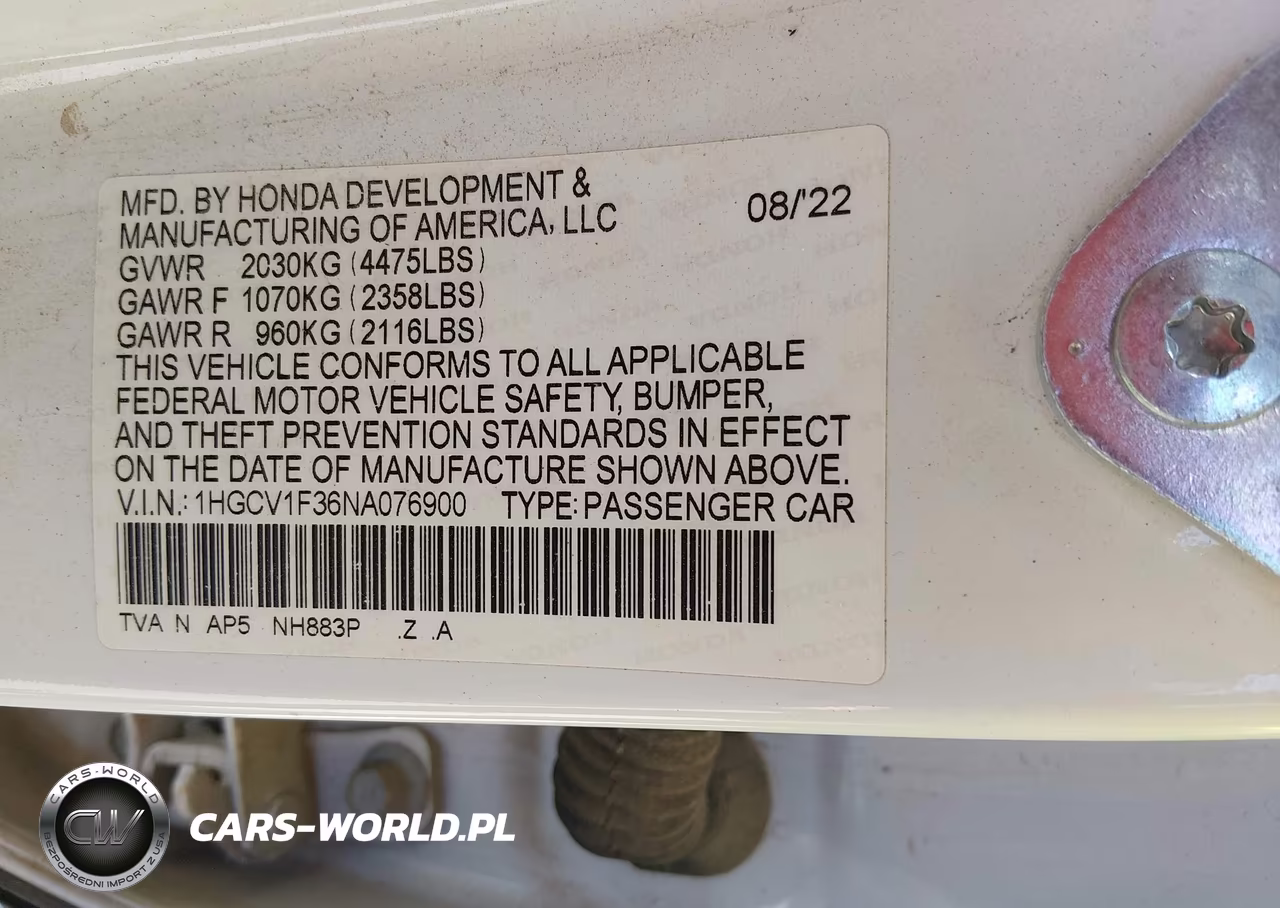2022 Honda Accord Sport VIN:1HGCV1F36NA076900 - 9