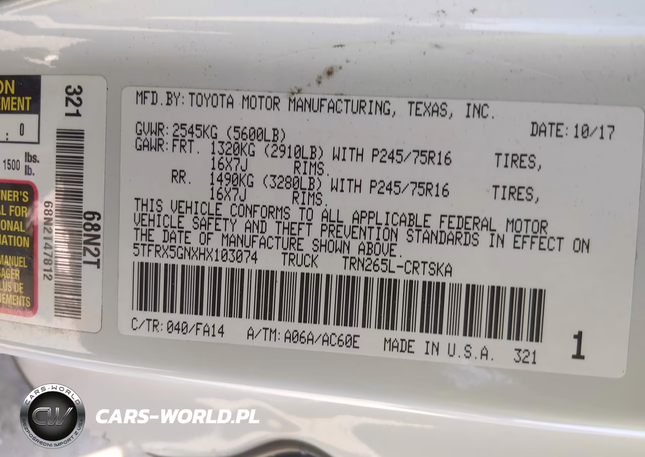 2017 Toyota Tacoma Sr VIN:5TFRX5GNXHX103074 - 9