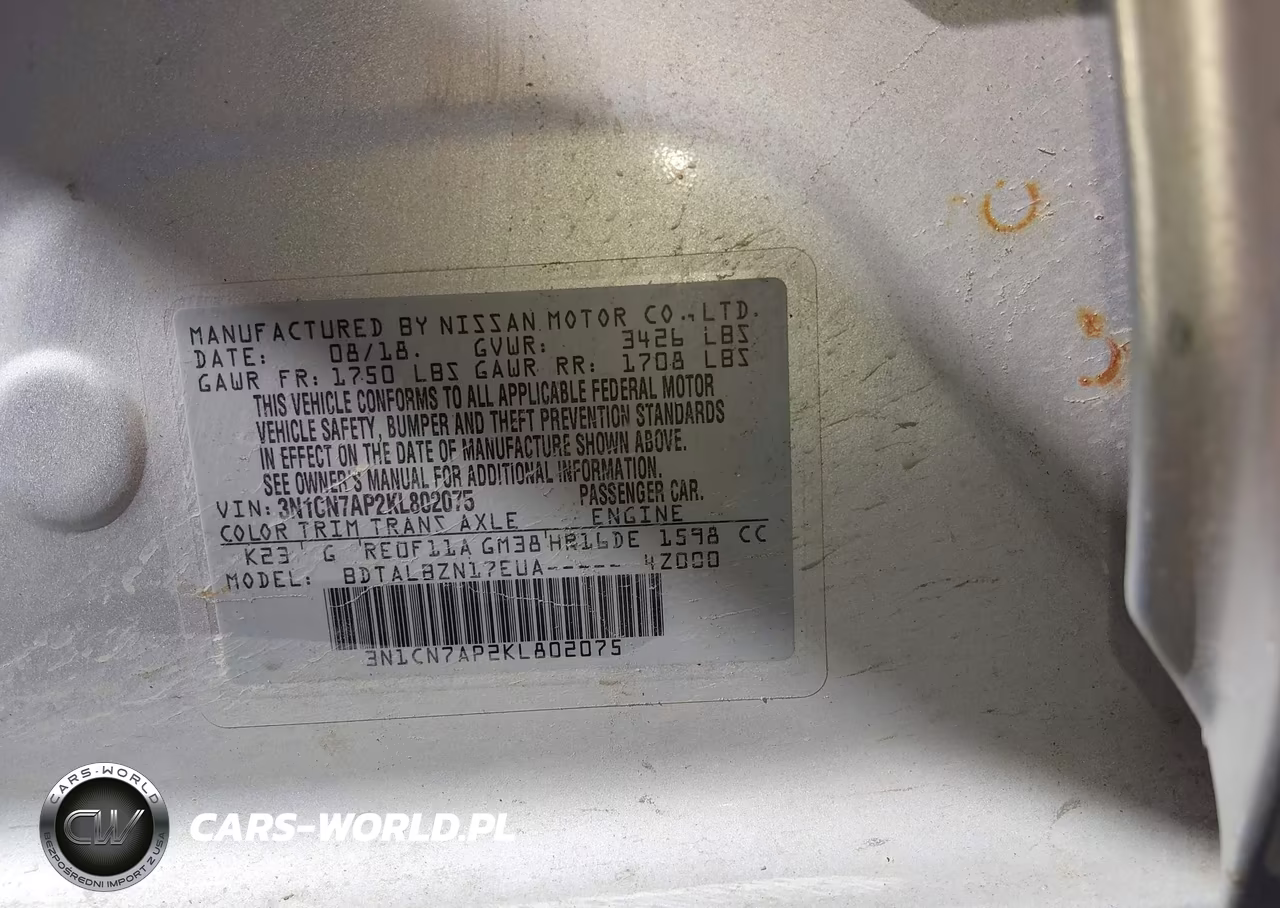 2019 Nissan Versa 1.6 Sv VIN:3N1CN7AP2KL802075 - 9