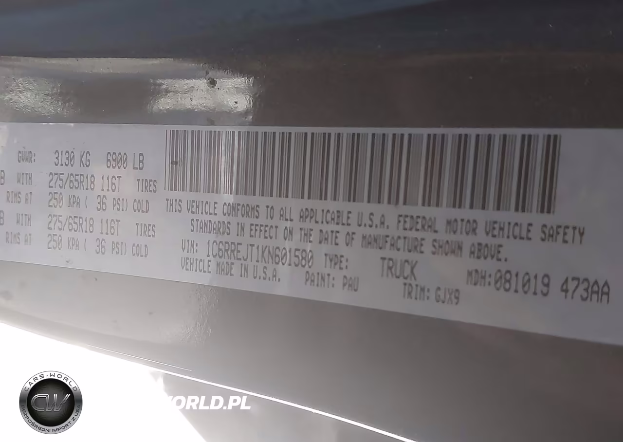 2019 Ram 1500 Laramie 4X2 5'7 Box VIN:1C6RREJT1KN601580 - 9