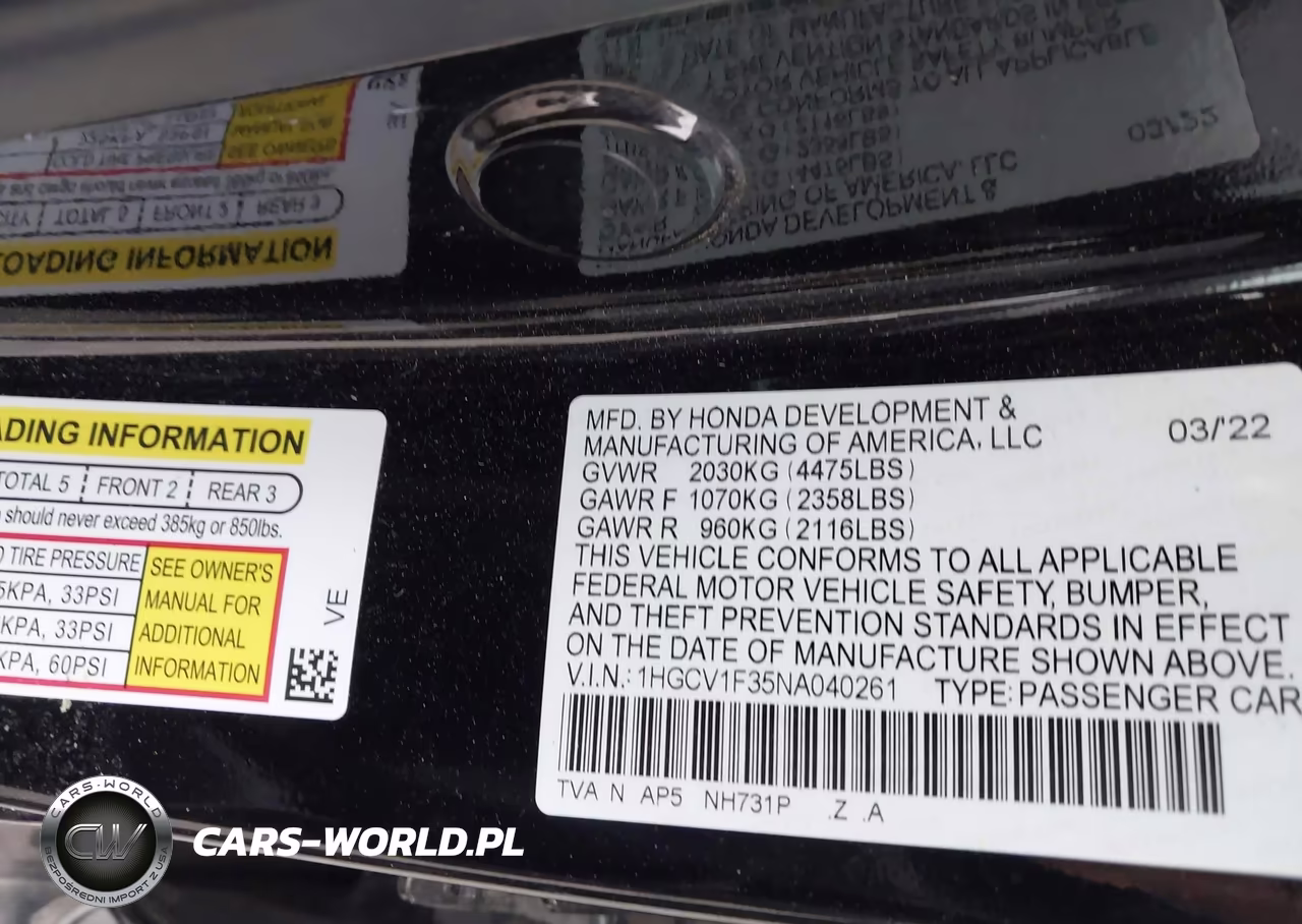 2022 Honda Accord Sport VIN:1HGCV1F35NA040261 - 9