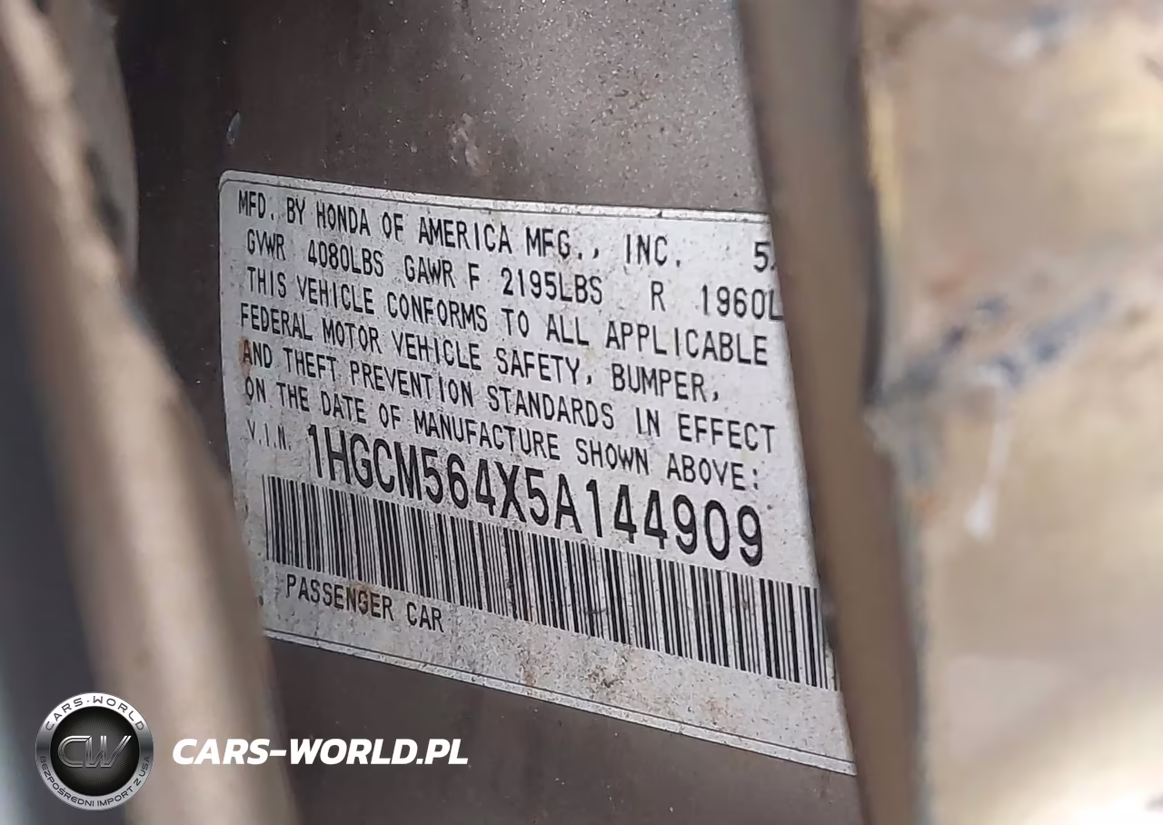 2005 Honda Accord 2.4 Lx VIN:1HGCM564X5A144909 - 9