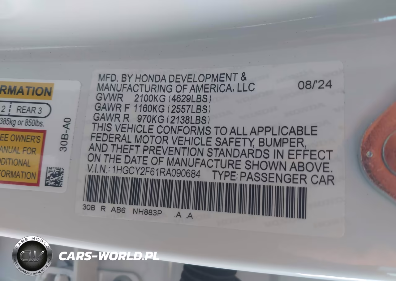 2024 Honda Accord Hybrid Ex-L VIN:1HGCY2F61RA090684 - 9