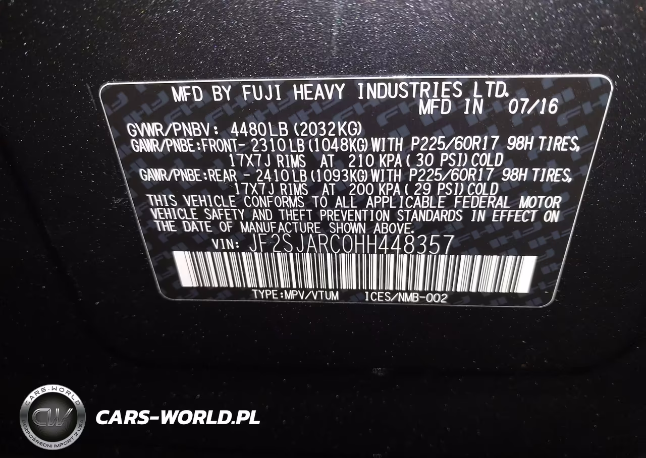 2017 Subaru Forester 2.5I Limited VIN:JF2SJARC0HH448357 - 9