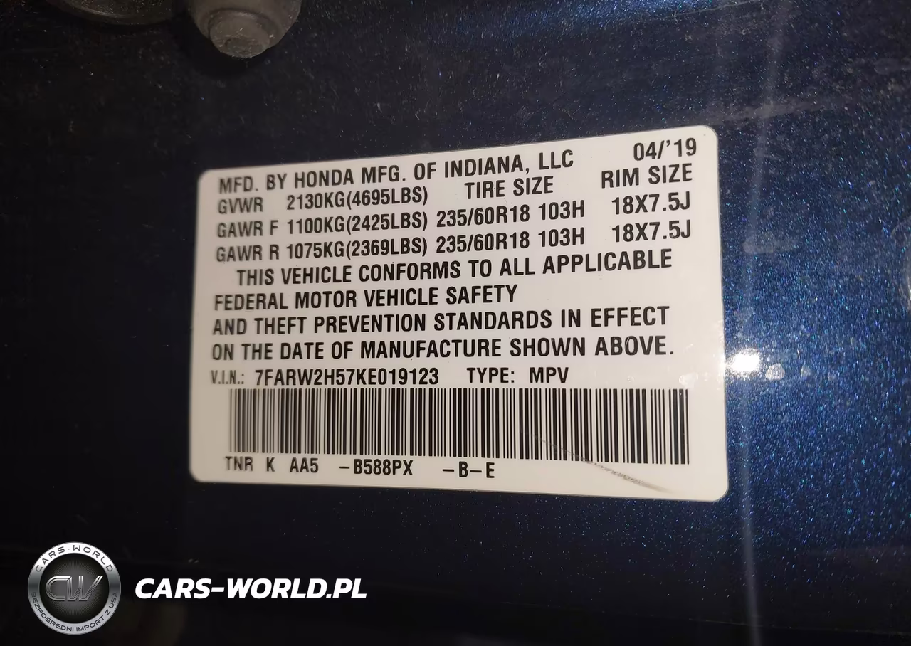2019 Honda Cr-V Ex VIN:7FARW2H57KE019123 - 9