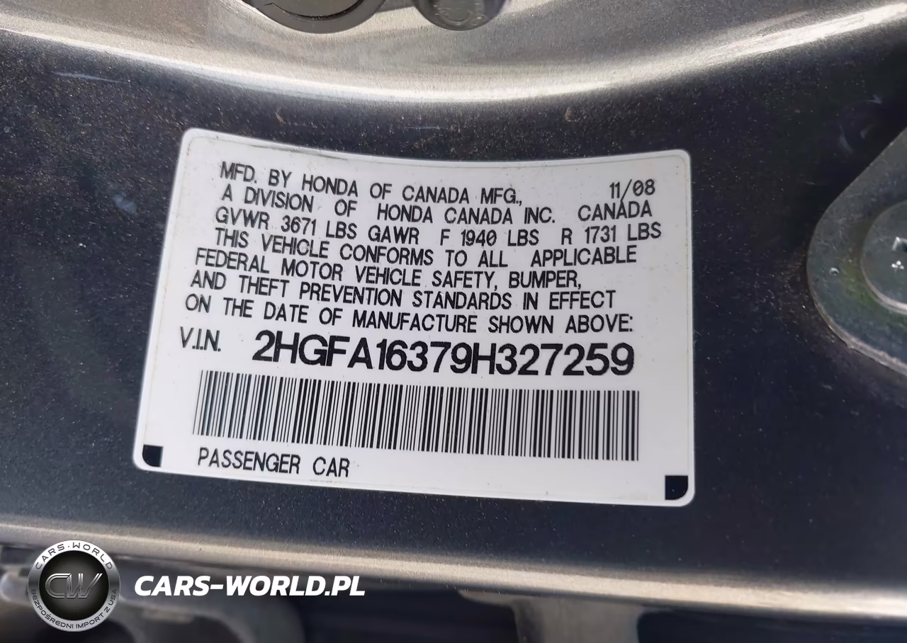 2009 Honda Civic Vp VIN:2HGFA16379H327259 - 9