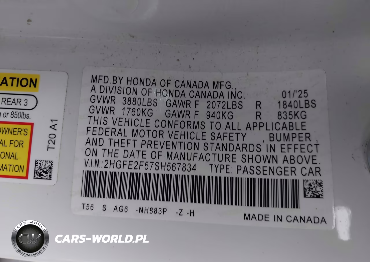 2025 Honda Civic Sport VIN:2HGFE2F57SH567834 - 9