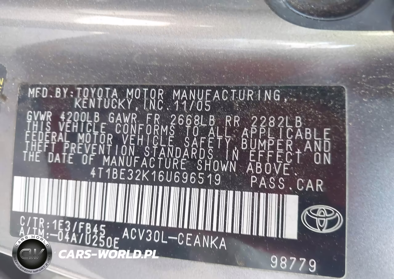 2006 Toyota Camry Le VIN:4T1BE32K16U696519 - 9