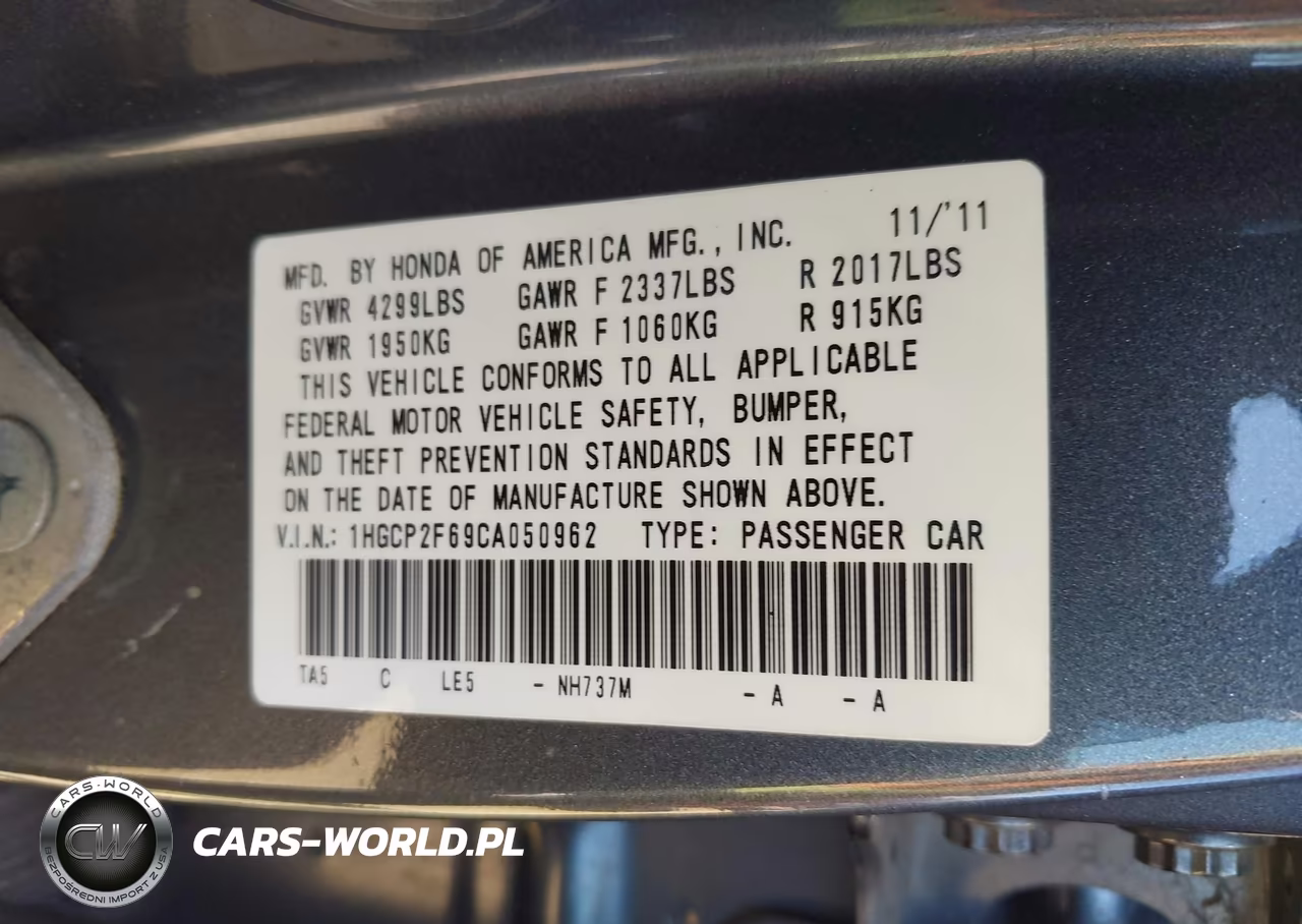 2012 Honda Accord 2.4 Se VIN:1HGCP2F69CA050962 - 9