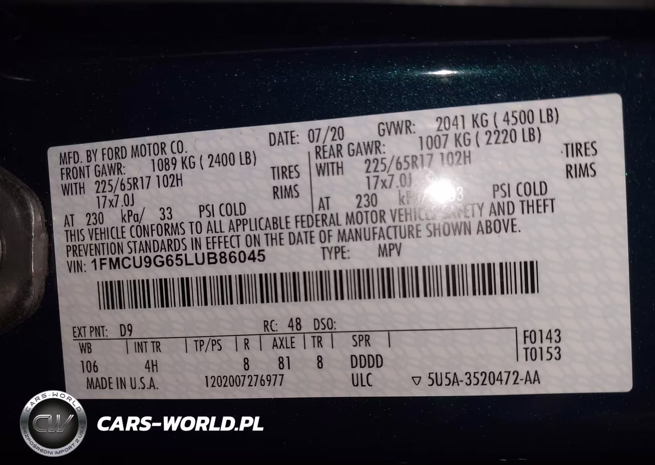 2020 Ford Escape Se VIN:1FMCU9G65LUB86045 - 9