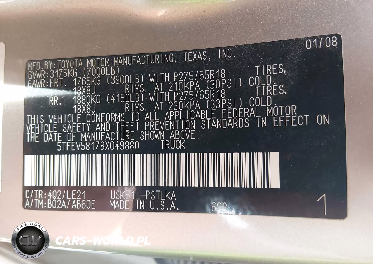 2008 Toyota Tundra Limited 5.7L V8 VIN:5TFEV58178X049880 - 9