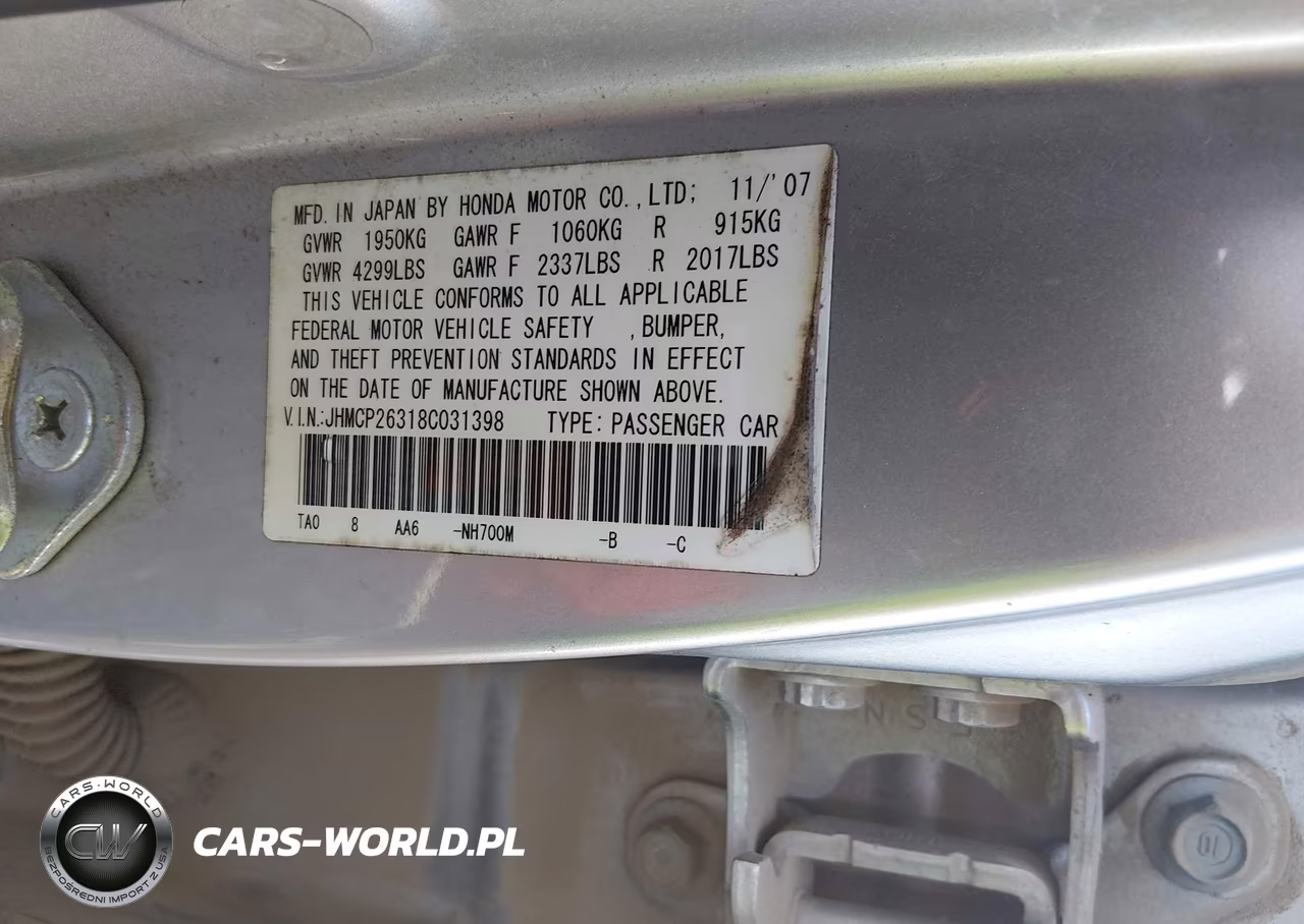 2008 Honda Accord 2.4 Lx VIN:JHMCP26318C031398 - 9