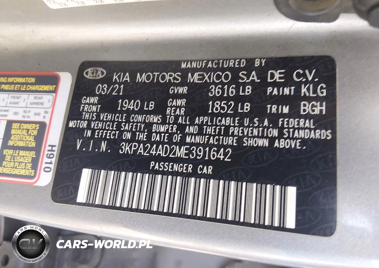 2021 Kia Rio S VIN:3KPA24AD2ME391642 - 9